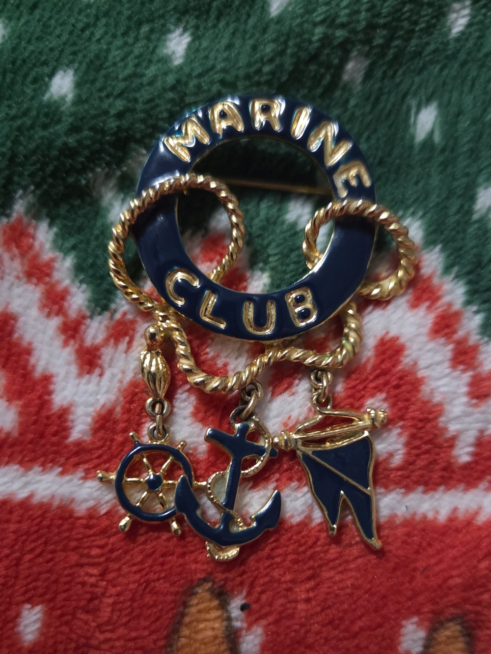 Nautical Brooch Pin - Gold and Navy
